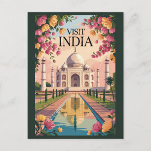 Indien Taj Mahal Illustration Reise Kunst Vintage Postkarte