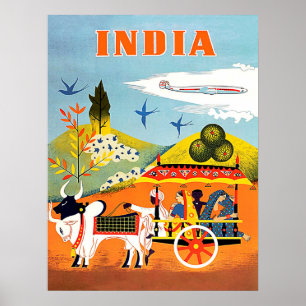 Indien, traditionelle Kunst, Menschen in Streitwag Poster
