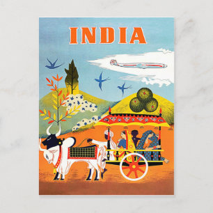Indien, traditionelle Kunst, Menschen in Streitwag Postkarte