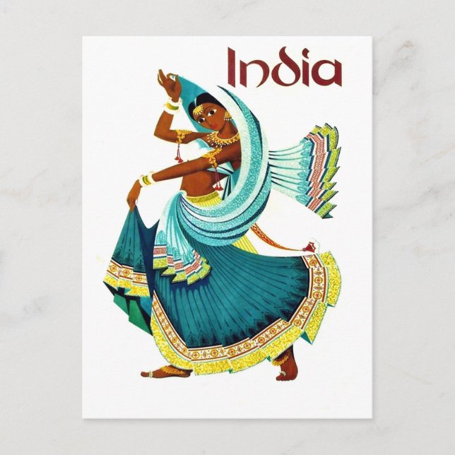 Indien, traditionelle Tänzerin, Vintage-Reise Postkarte (Vorderseite)