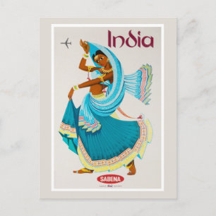 Indien Vintage Reiseplakat Restauriert Postkarte