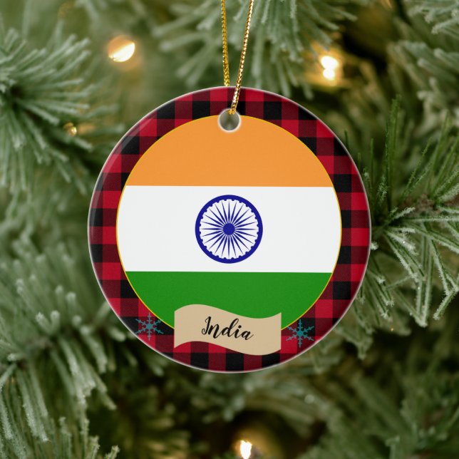 Indiens, karierte und indische Flagge mit rotem Bü Keramik Ornament (Baum)