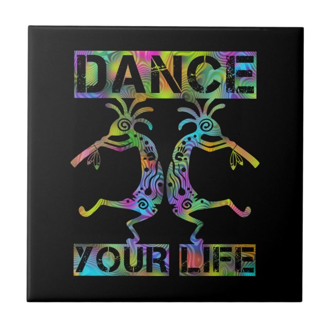 Indigene Amerikaner Kokopelli - Dance Your Life 2 Fliese (Vorderseite)