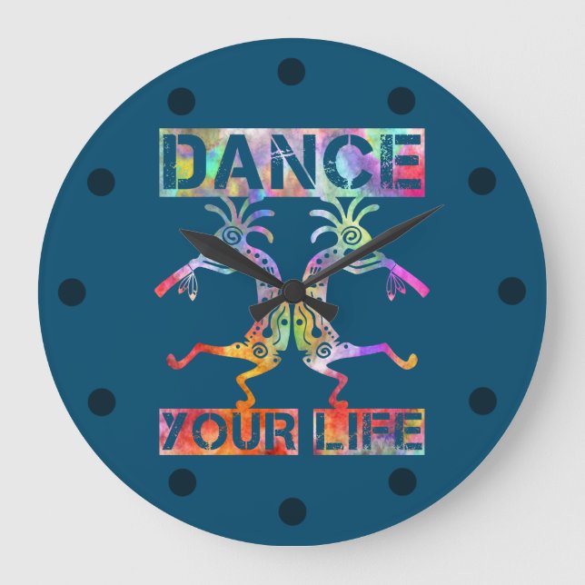 Indigene Amerikaner Kokopelli - Dance Your Life 3 Große Wanduhr (Vorderseite)
