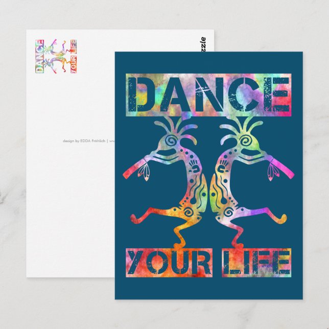 Indigene Amerikaner Kokopelli - Dance Your Life 3 Postkarte (Vorne/Hinten)
