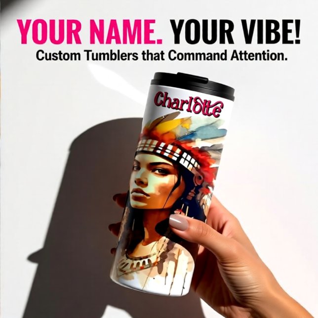 Indigene Frau: Sepia Watercolor Warbon Thermosbecher (Von Creator hochgeladen)