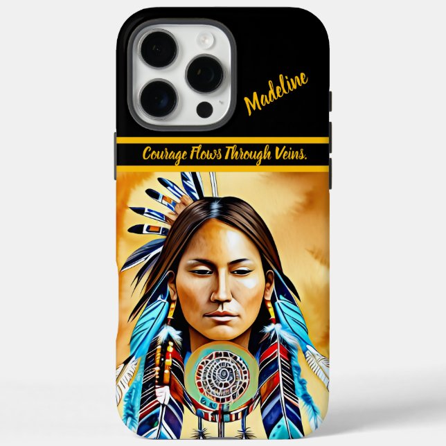 Indigene Kriegerin verehrt: Indigener Flair iPhone 16 Pro Max Hülle (Rückseite)