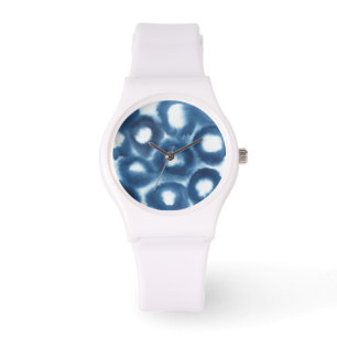 Indigio Aquarell-Druck-Kreise Armbanduhr