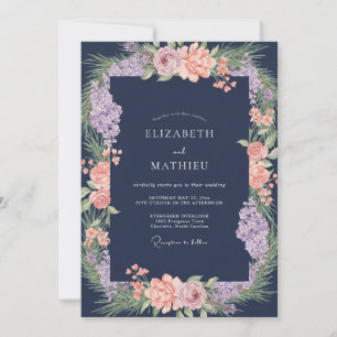 Indigo Amethyst Kranz Hochzeit Einladung
