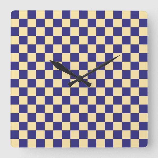 Indigo and butter checkerboard pattern quadratische wanduhr (Vorderseite)