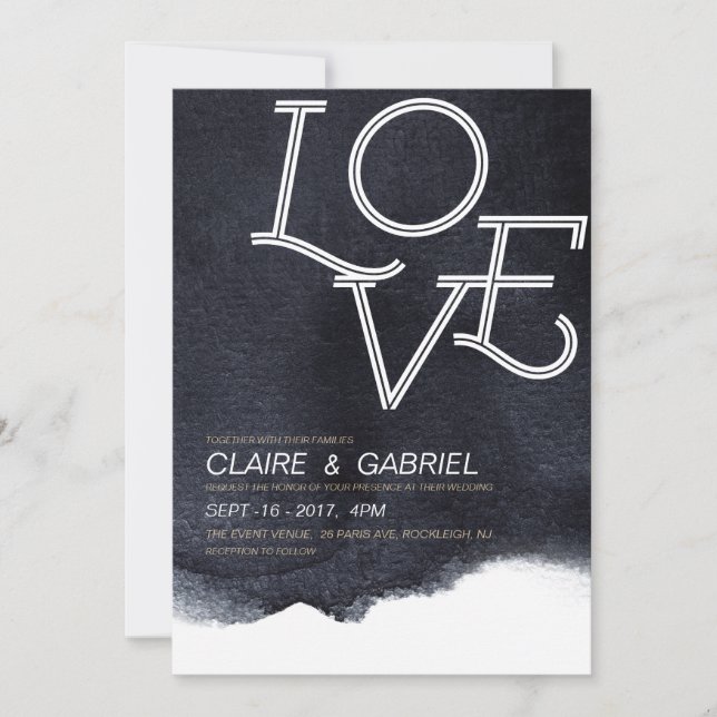 Indigo Aquarell Liebe Moderne Hochzeit Einladung (Vorderseite)