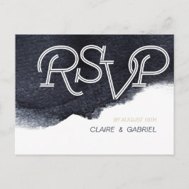 Indigo Aquarell Moderne einfache Hochzeit RSVP Einladungspostkarte