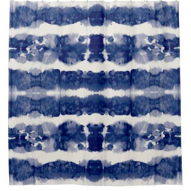 Indigo Art: Abstraktes Wasserfarbenkaos. Duschvorhang (Vorderseite)
