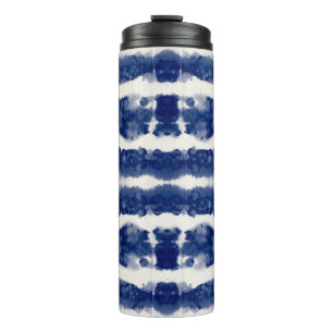 Indigo Art: Abstraktes Wasserfarbenkaos. Thermosbecher