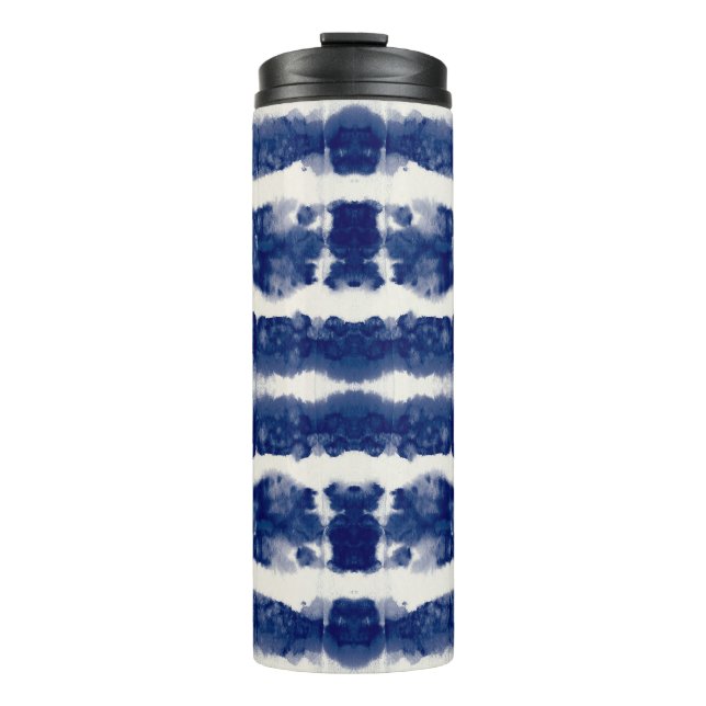 Indigo Art: Abstraktes Wasserfarbenkaos. Thermosbecher (Vorderseite)