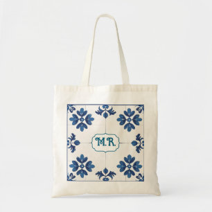 Indigo Azulejo Blau Portugiesisch Lissabon Monogra Tragetasche