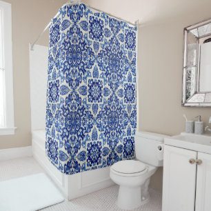 Indigo Azulejo Blau Portugiesisch Lissabon Talaver Duschvorhang