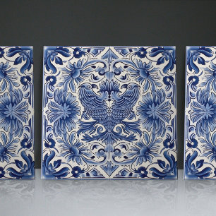 Indigo Azulejo Blau Portugiesisch Lissabon Vögel Fliese