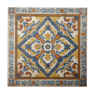 Indigo Azulejo Blau und Gelb Portugiesisch Fliese