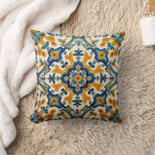 Indigo Azulejo Blau und gelb Portugiesisch Kissen