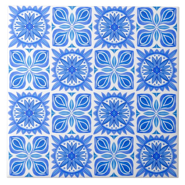 Indigo Azulejo Blue Portugiesische Lissabon-Dekora Fliese (Vorderseite)