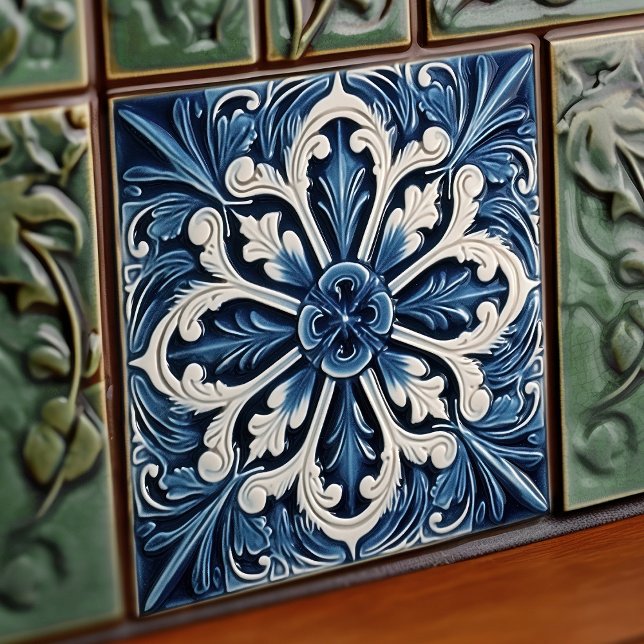 Indigo Azulejo Blue Portugiesische Lissabon-Dekora Fliese (Von Creator hochgeladen)