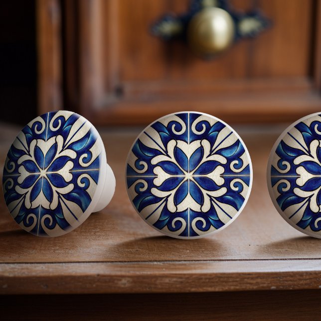 Indigo Azulejo Blue Portugiesische Lissabon-Dekora Keramikknauf (Von Creator hochgeladen)