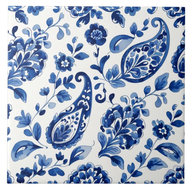 Indigo Azulejo Blue Portuguese Lisbon Botanical Fliese (Vorderseite)