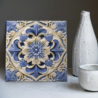 Indigo Azulejo Blue Yellow Portugal Lissabon Fliese