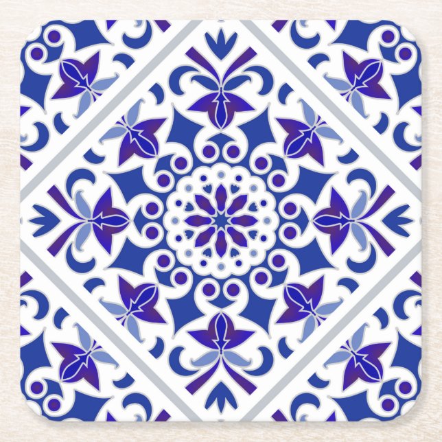 Indigo Azulejos Portugiesisch Blaue und weiße Flie Rechteckiger Pappuntersetzer (Vorderseite)