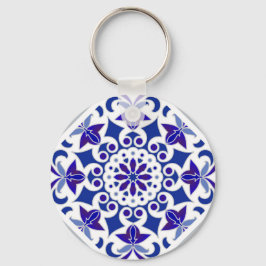 Indigo Azulejos Portugiesisch Blaue und weiße Flie Schlüsselanhänger