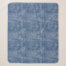 Indigo-Batik Sherpa Decke