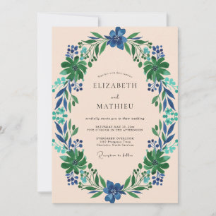Indigo-Blattkranz-Hochzeit Einladung
