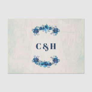 Indigo Blau & Beige Aquarell Blumen Hochzeit Seidenpapier