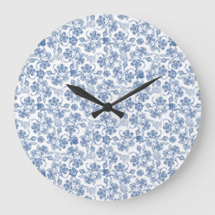 Indigo-Blau-ethnische Blumendruck-runde Wanduhr