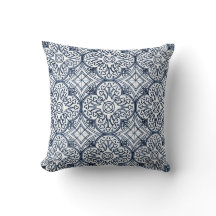 Indigo-Blau-Fliesen-Muster-Kissen