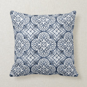 Indigo-Blau-Fliesen-Muster-Kissen Kissen