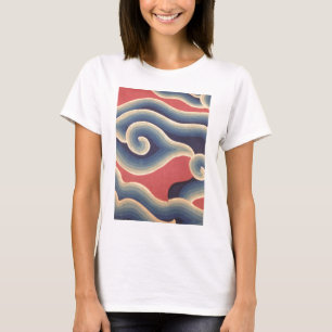 Indigo-Blau-korallenrote Japaner-Welle T-Shirt