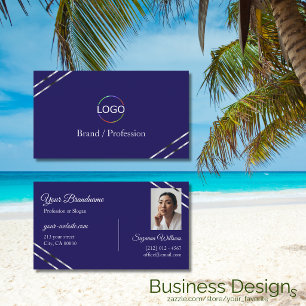 Indigo Blau mit Silberlinien-Logo und Foto Visitenkarte