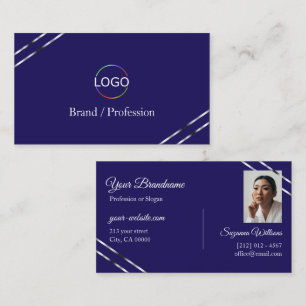 Indigo Blau mit Silberlinien-Logo und Foto Visitenkarte