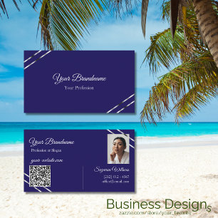 Indigo Blau mit silbernen Linien Foto und QR-Code Visitenkarte