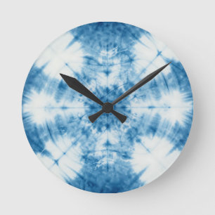 Indigo Blau Shibori Tie Dye Muster Runde Wanduhr