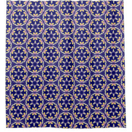 Indigo-Blau-spanisches Mittelmeerfliesen-Muster Duschvorhang