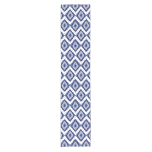 Indigo-Blau Stammes- Ikat Diamant-weißes Zickzack Kurzer Tischläufer