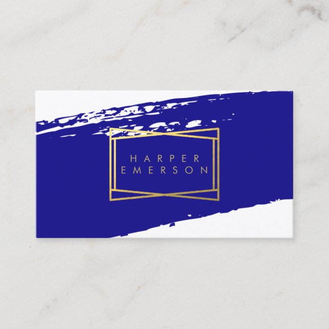 Indigo-Blau und Goldbrushstrokes-Karte Visitenkarte (Vorderseite)