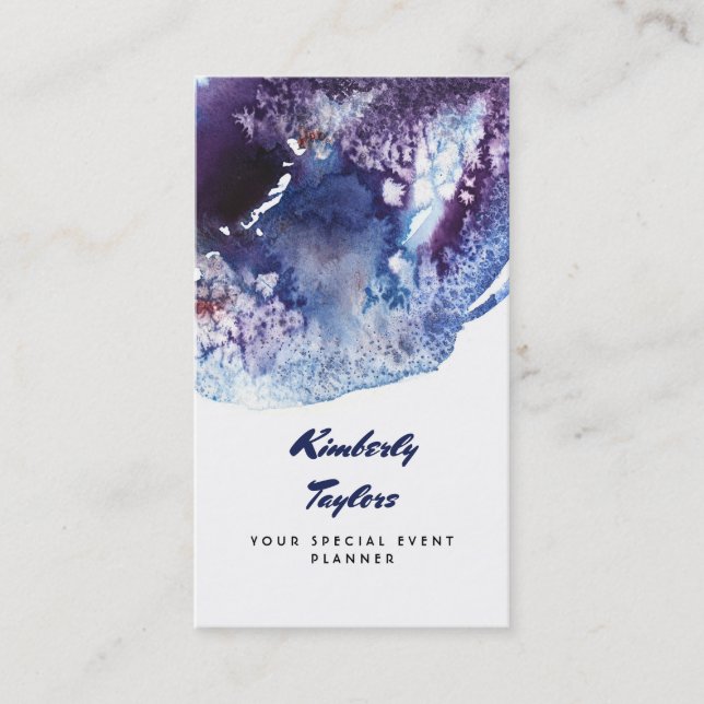 Indigo-Blau und lila Watercolors-modernes Visitenkarte (Vorderseite)