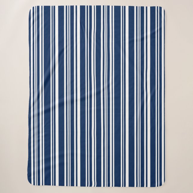 Indigo Blau und Weiß Moderne Streifen Sherpadecke (Vorderseite)