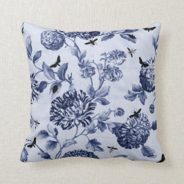 Indigo-Blau-Vintage botanische Wanzen BlumenToile Kissen
