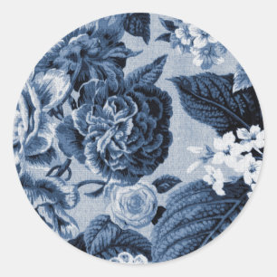 Indigo-Blau Vintages BlumenToile No.1 Runder Aufkleber