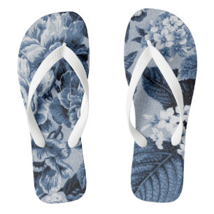 Indigo-Blau Vintages botanisches BlumenToile No.1 Flip Flops